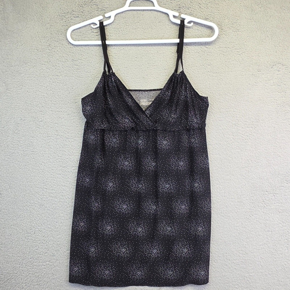Gilligan and OMalley Nightgown Womens M Black Dot Print Babydoll Sleepwear Cozy
